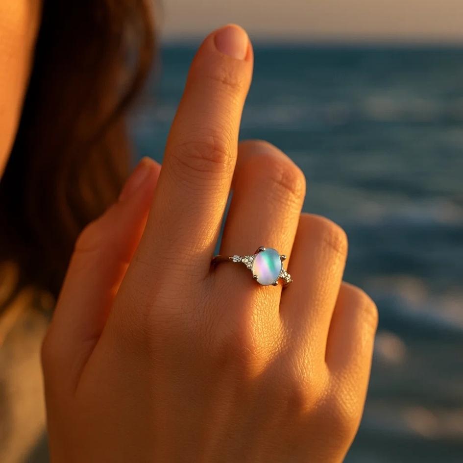 Silver Moonstone Shimmer Ring