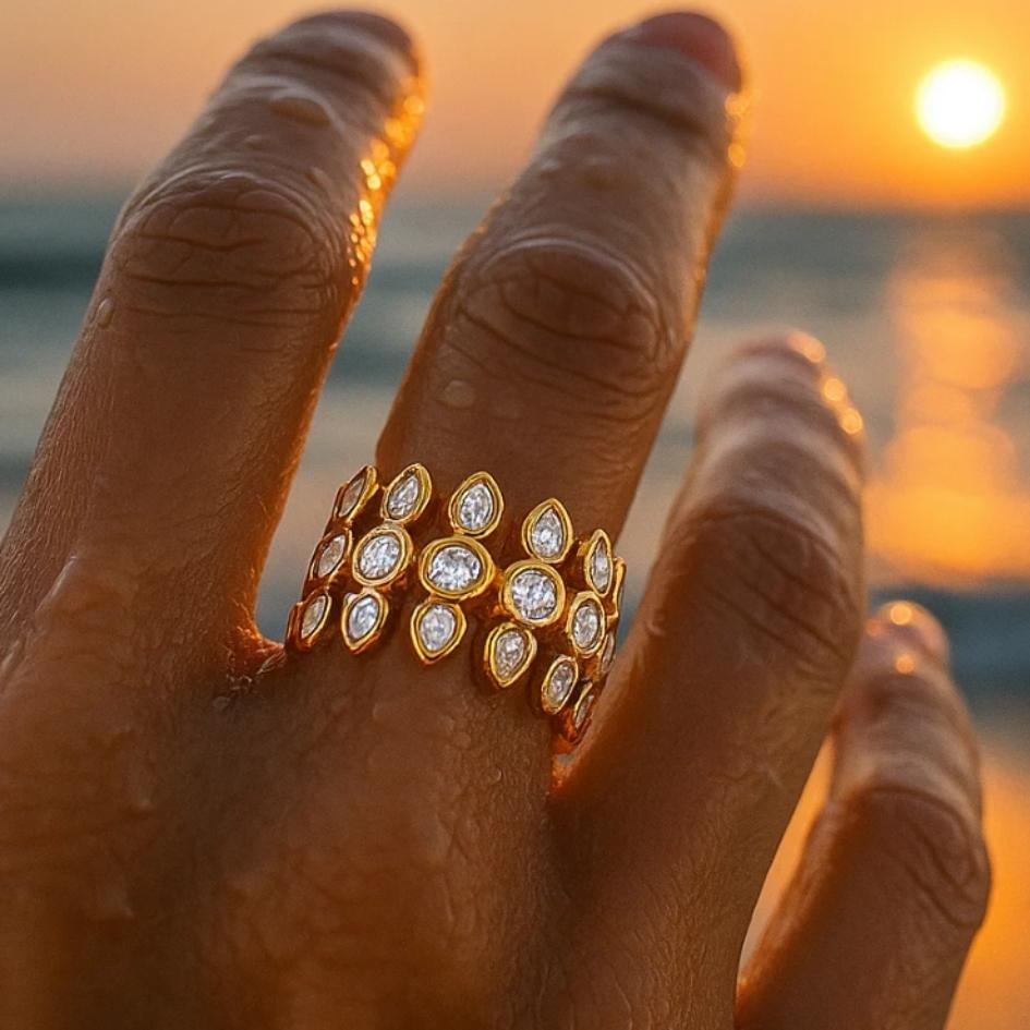 Gold Sea Drop Reflections Ring