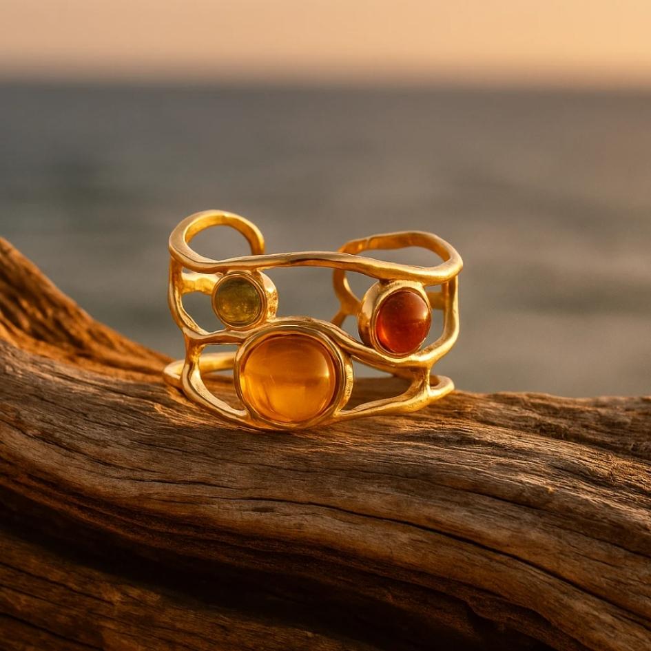 Golden Amber Orbit Ring