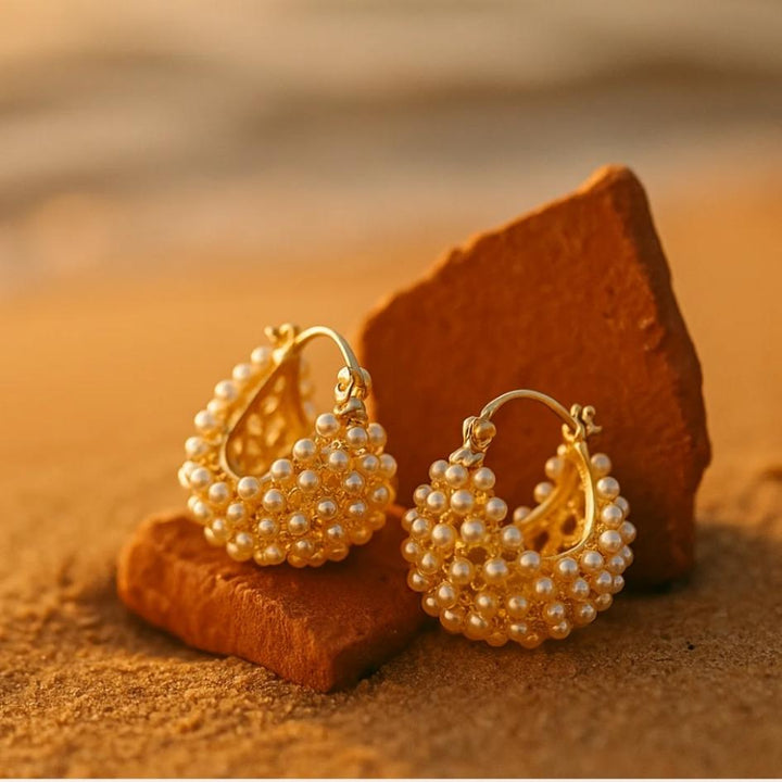 Gilded Pearl Cluster Earrings