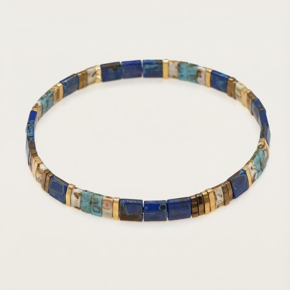Lapis Lazuli Wave Brass Bracelet