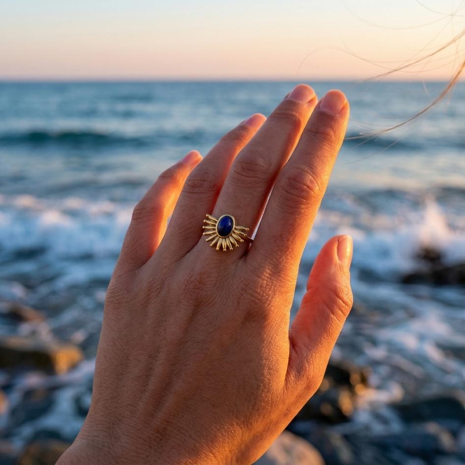 Gold Sun Lapis Ring