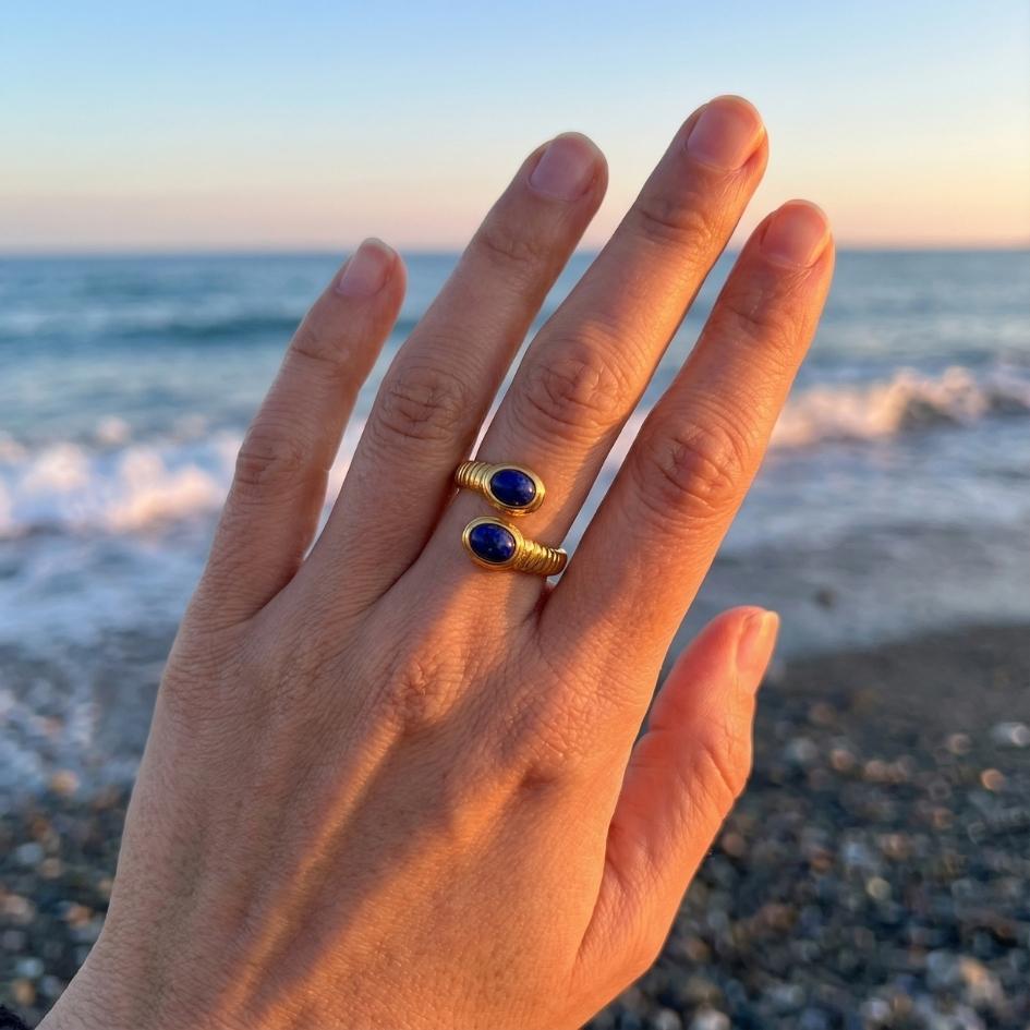 Twin Lapis Wave Ring