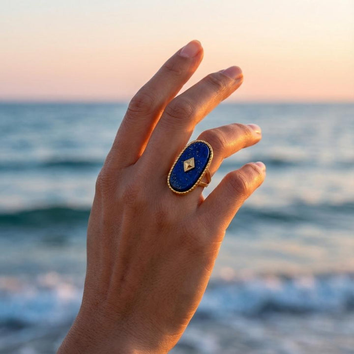Golden Lapis Lazuli Seal Ring