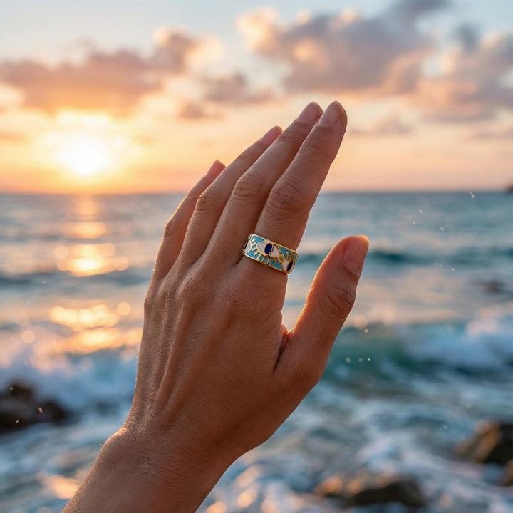 Gold Enameled Ocean Eye Ring