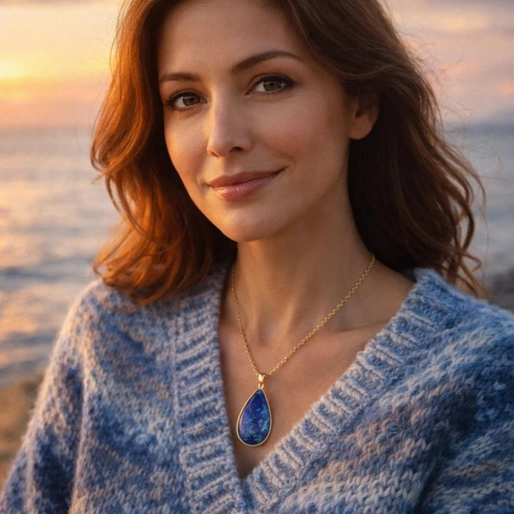 Golden Lapis Ocean Drop Necklace