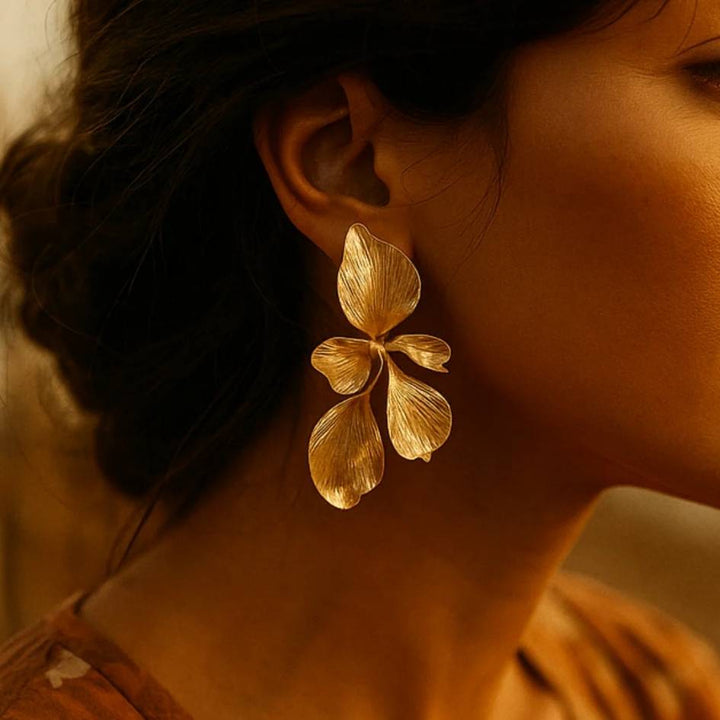 Golden Petal Drop Earrings