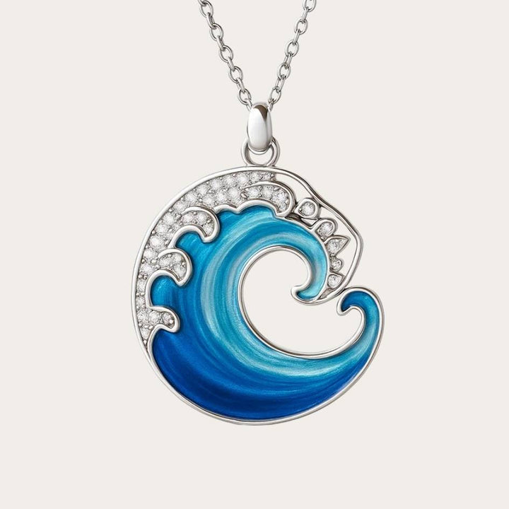Hand-Painted Wave Pendant Necklace
