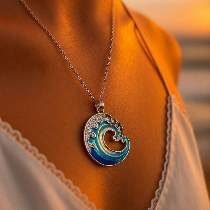 Hand-Painted Wave Pendant Necklace