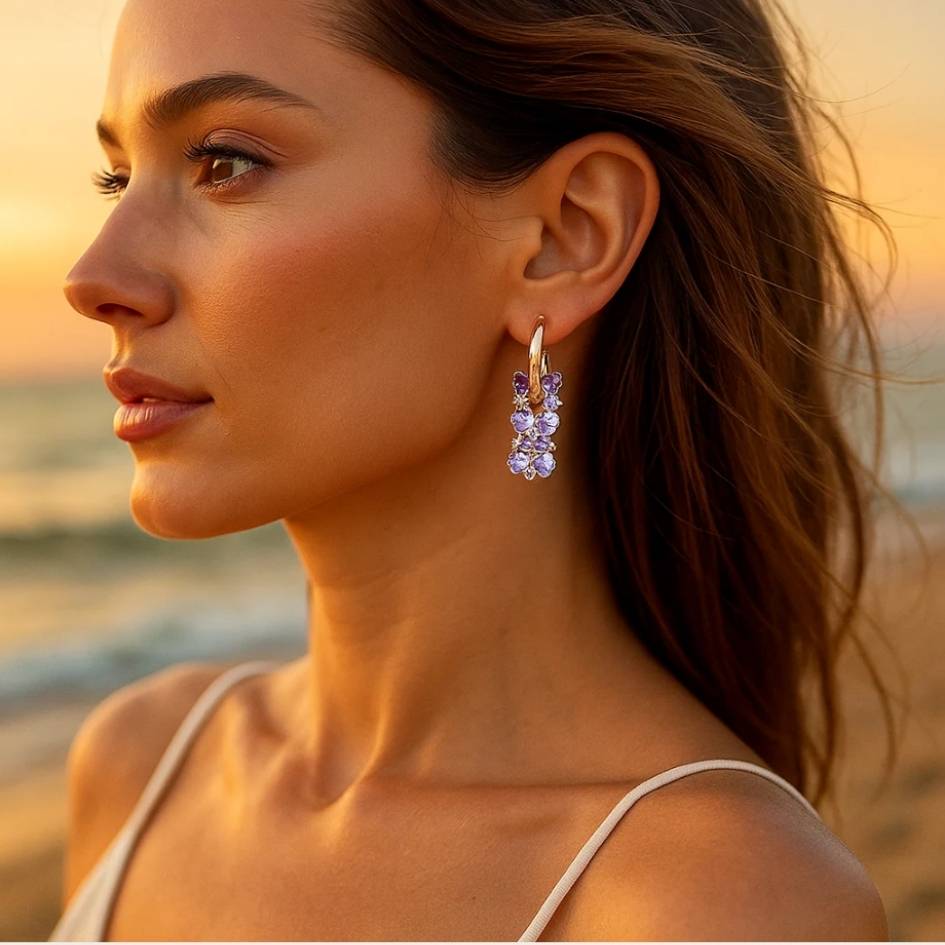 Golden Lilac Cascade Drop Earrings