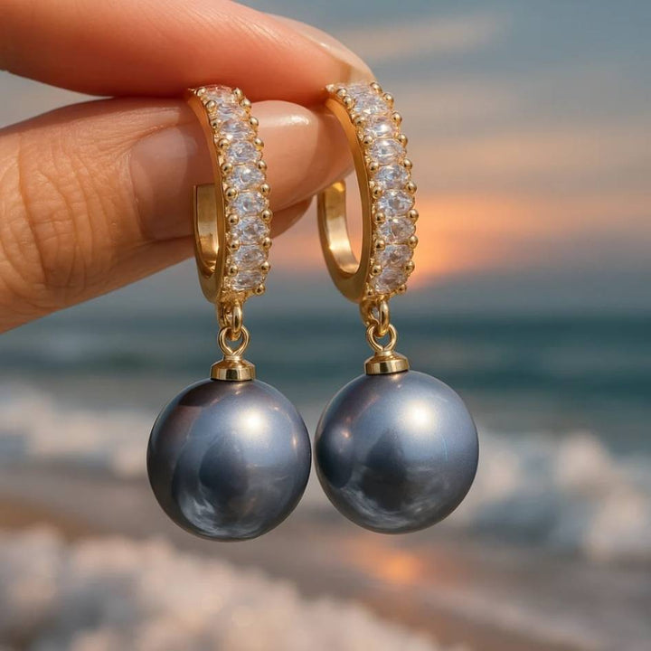 Blue Enamel Pearl Drop Earrings
