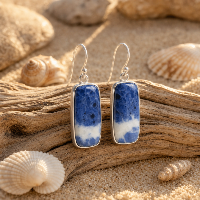 Blue Veined Stone Earrings